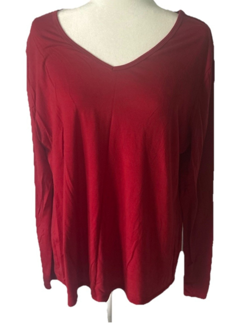 Time and Tru Women's XXL Red V-Neck Long Sleeve T-Shirt Tencel Blend Soft Casual